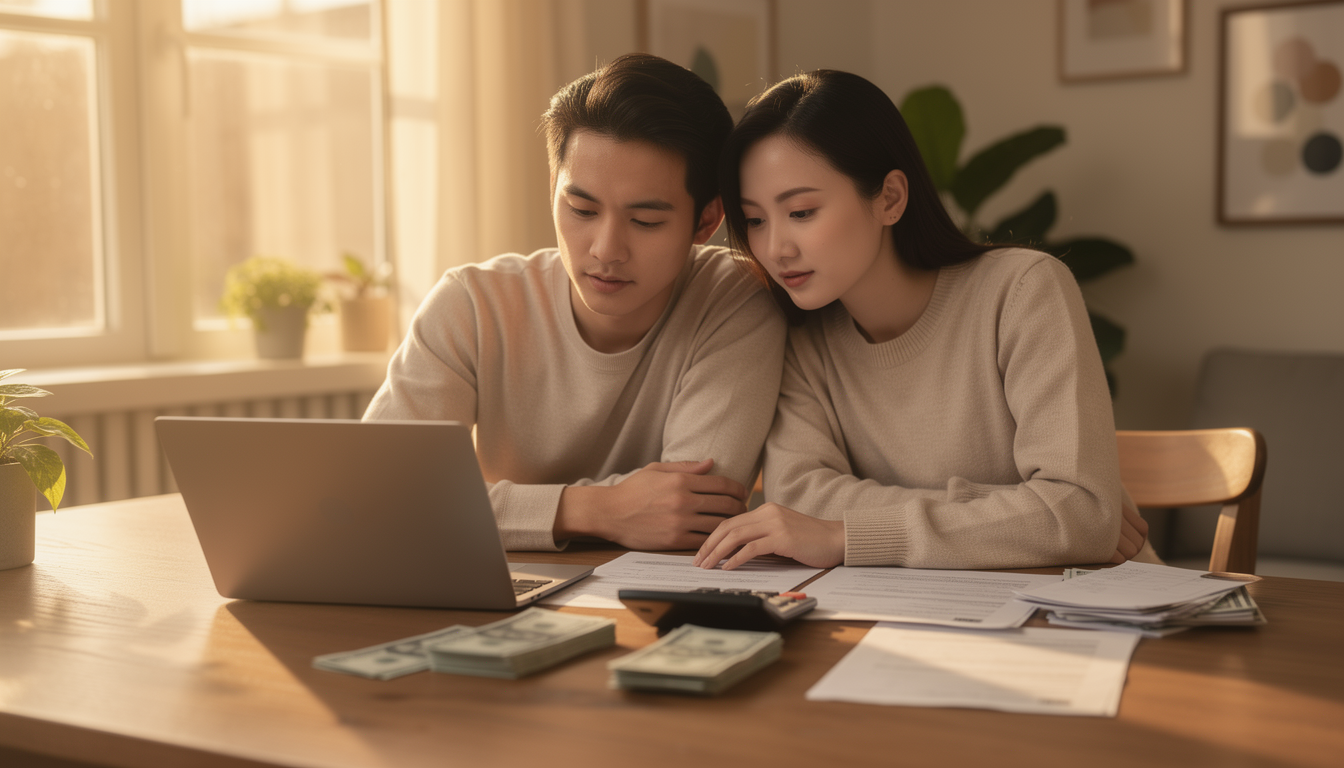 의료비와 공제 항목을 상의하며 연말정산을 준비하는 맞벌이 부부