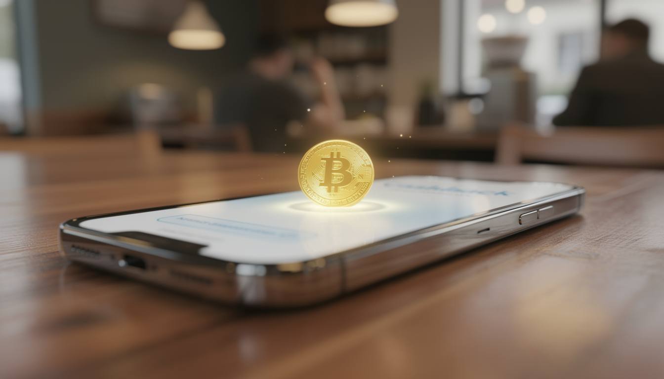 스마트폰 화면에 뜬 상생페이백 환급 알림과 따뜻한 카페 배경