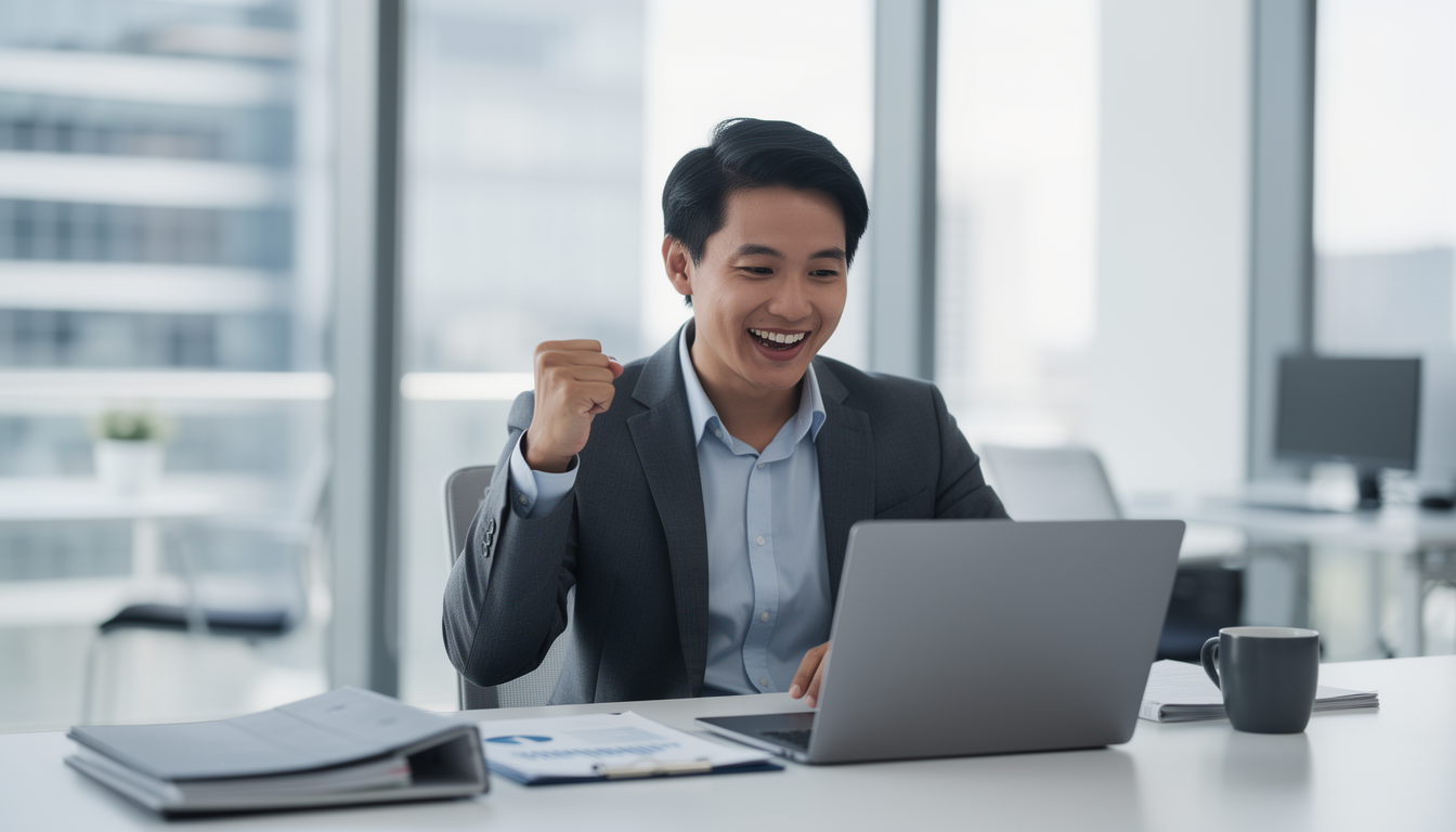 연말정산 환급금 소식에 기뻐하는 직장인의 모습