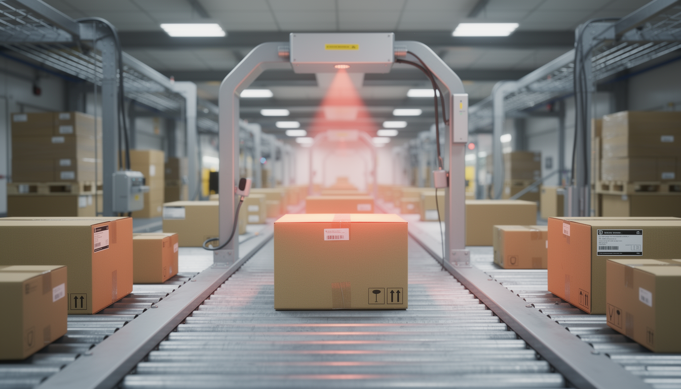공항 물류 센터 컨베이어 벨트 위를 지나가는 해외 직구 물품과 스캔 과정