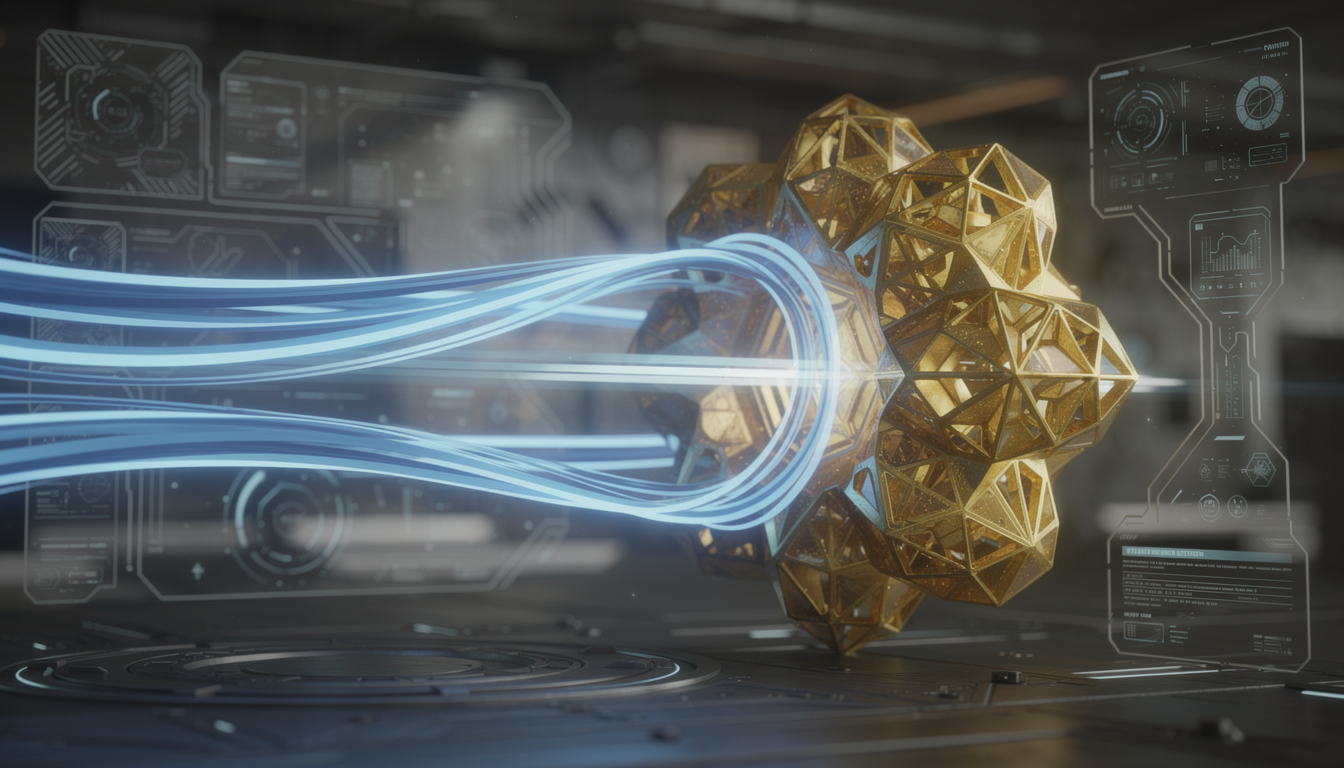 빠른 속도의 빛과 견고한 기하학적 구조가 경쟁하는 모습을 통해 제미나이와 GPT 시리즈의 대결을 표현한 미래지향적 이미지