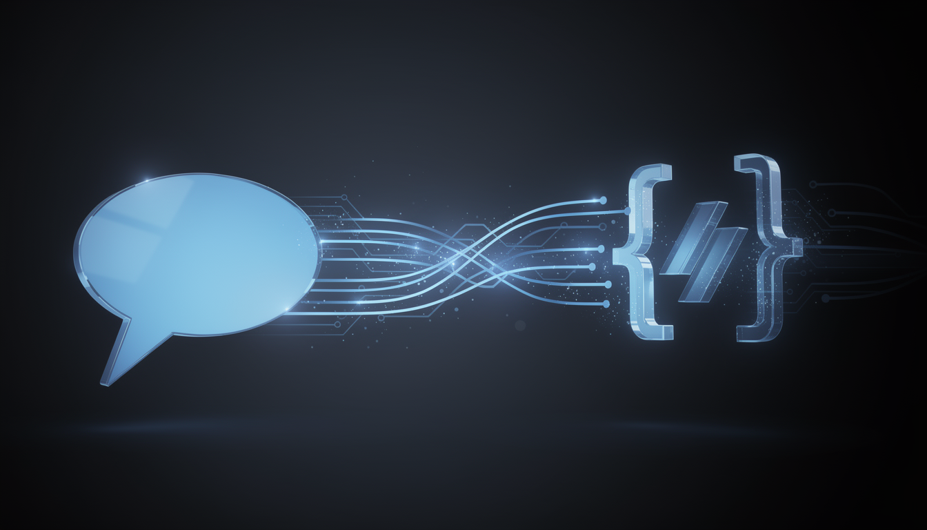 슬랙의 말풍선 아이콘과 코드 브래킷 아이콘이 빛나는 데이터 라인으로 연결되는 API 연동 형상화